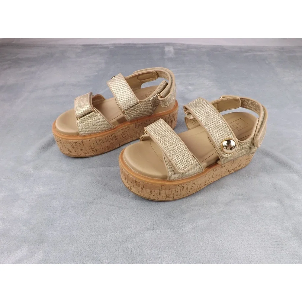 Shu Shop Lucille Women's 7.5 Gold Metallic Platform Sandals Padded Footbed NWT